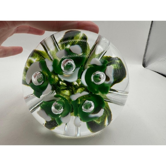 Jennings Bonnell Other - Jennings Bonnell JB Art Glass Paperweight Glitter Green White Floral Bubble